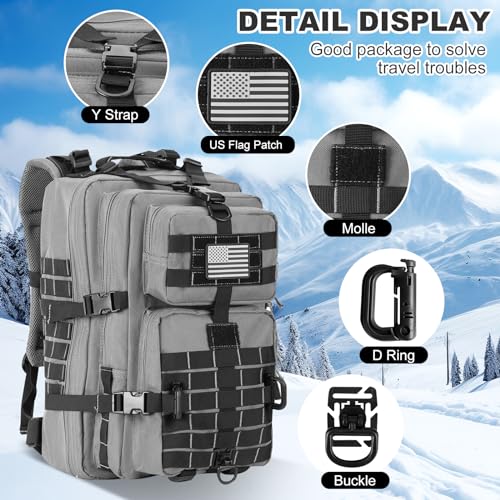 Image of Hannibal Tactical MOLLE Assault Backpack, Tactical Backpack Military Army Camping Rucksack, 3-Day Pack Trip w /USA Flag Patch, D-Rings Grey and Black