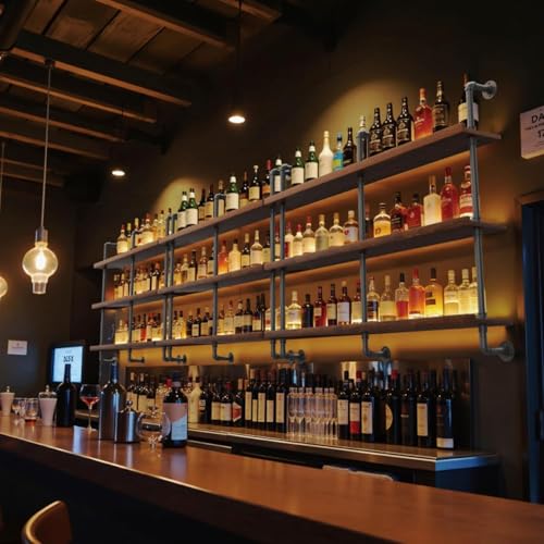 Solid Wood Wine Rack Wall Mounted, Wall Bar Shelves for Liquor Bottles with LED Light, 3 Tier Large...