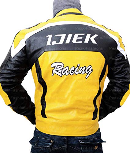 Chuck Greene Mens Biker Racer Yellow & Black Motorcycle Leather Jacket3