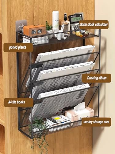 5-Tier-Mesh-Wall-File-Organizer3-Pockets-vertical-Mount-Hanging-Organizer-with-TopBottom-Tray-2-Hooks-Wall-Mount-Door-Hanging-for-Office-Home