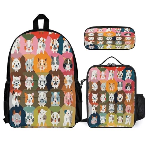 3-in-1 Backpack Combination Set Pet Puppy Print 3Pcs Backpack Sets Travel Daypack with Lunch Bag And Cosmetic Bag