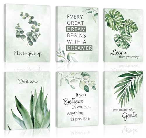 Image of CHDITB Botanical Canvas Wall Art, Sage Green Plant Wall Decor, Inspirational Quotes Framed Poster, Watercolor Eucalyptus Artwork, Boho Mental Health Prints For Office Living Room Bedroom Decor 12 inchX16 inchX6