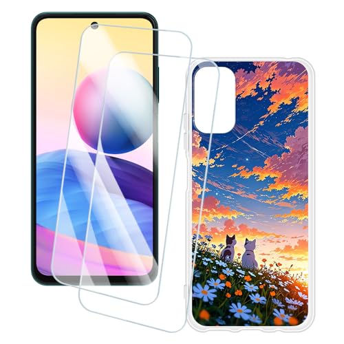 OAGELIM 2�Z�b�g �X�N���[���v���e�N�^�[ + �P�[�X Xiaomi Poco M3 Pro 5G (6.5 �C���`) �Ƃ̌݊������� �A�[�e�B�X�e�B�b�N�J�X�^���v�����g�J�o�[�Ƌ����K���X�t�B���� �X�N���b�`�h�~ (�L)
