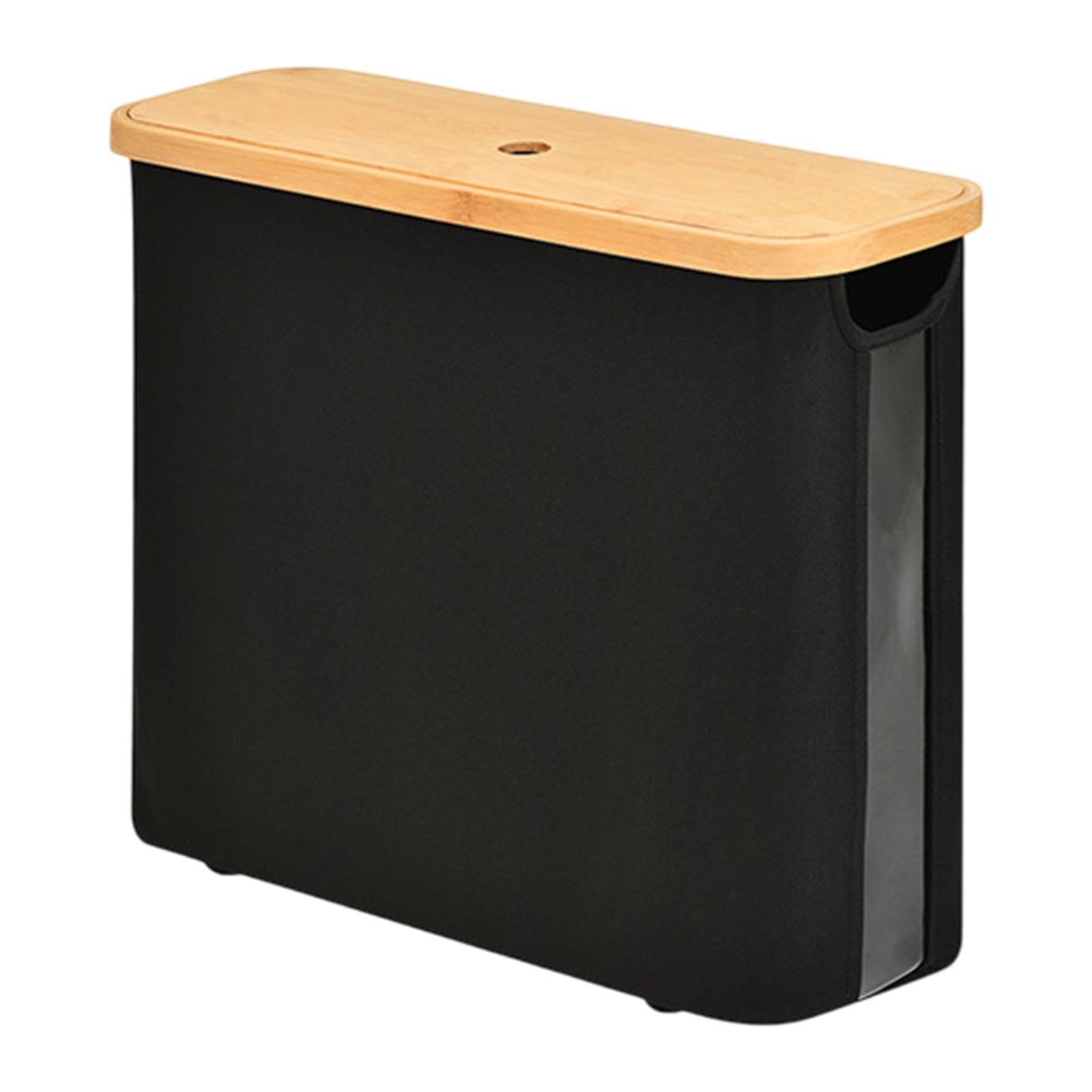 Canasta de papel higiénico con tapa de bambú cesta organizadora negra de tela oxford para baño