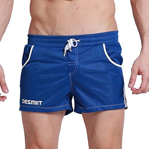 SILKWORLD Men’s Running Shorts Pockets Quick-Dry Mesh Beach Shorts, Blue, Medium