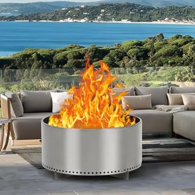 GarveeLife 27" Smokeless Fire Pit with Air Switch, Wood Burning Portable Stainless Steel Outdoor Firepit with Stand and Ash Pan, Ideal for Camping for Backyard Patio and Picnic? H: 11.5 in, 26.9 lbs