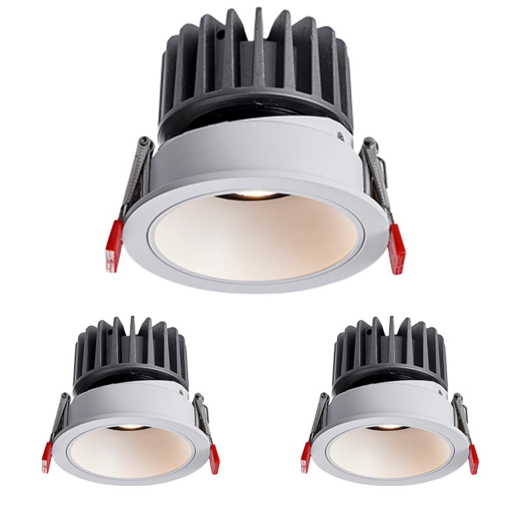 ASerZenith 3 Pack Led Downlight Recessed Lighting Round Aluminum Panel Light 5W 7W 12W Daylight Retrofit Downlight Eyeball Retrofit Spotlight Deep Anti-Glare Cob Spotlights,12W-4000K