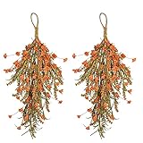 FXforer 2Pcs Autumn Harvest Decorative Swag,25Inch Artificial Fall Wheat Ears Swag,Hanging Teardrop...