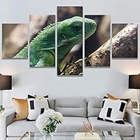 SIGNWIN 5 Panel Canvas Wall Art Alligators Closeup Dramatic Expressionism Hallway Minimalist Multicolor for Home Decorations Ready to Hang - 60
