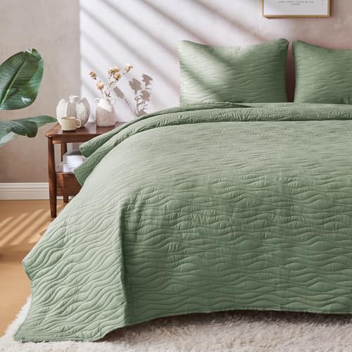 JYHOPE King Size Sage Green Comforter Set, Lightweight Summer Quilt