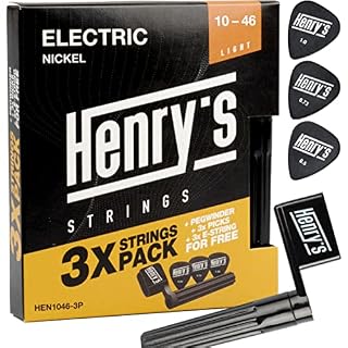 3-Jeux Cordes Guitares Electriques 10-46 – Extra 3 Cordes E1 & 3 Mediators & Enrouleur – Jeu de Cordes Guitare Electriques Light – Electric Guitar Strings Sets - Les Beatles, Paul McCartney, John Lennon, RIngo Starr, George Harrison