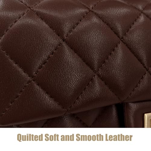 Image of M-ioi-M Small Quilted Crossbody Bag for Women, Genuine Leather Mini Shoulder Flap Purse with Gold Chain Strap & Top Handle
