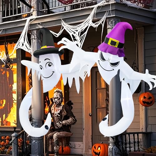 GIGLIM 【2025 Latest Release】 Halloween Inflatables Ghost Outdoor Decorations 6FT Double Ghosts Inflatable with 4 LED Lights Cute Blow Up Yard Decor for Outdoor Ghost Decor for Yard Garden Lawn