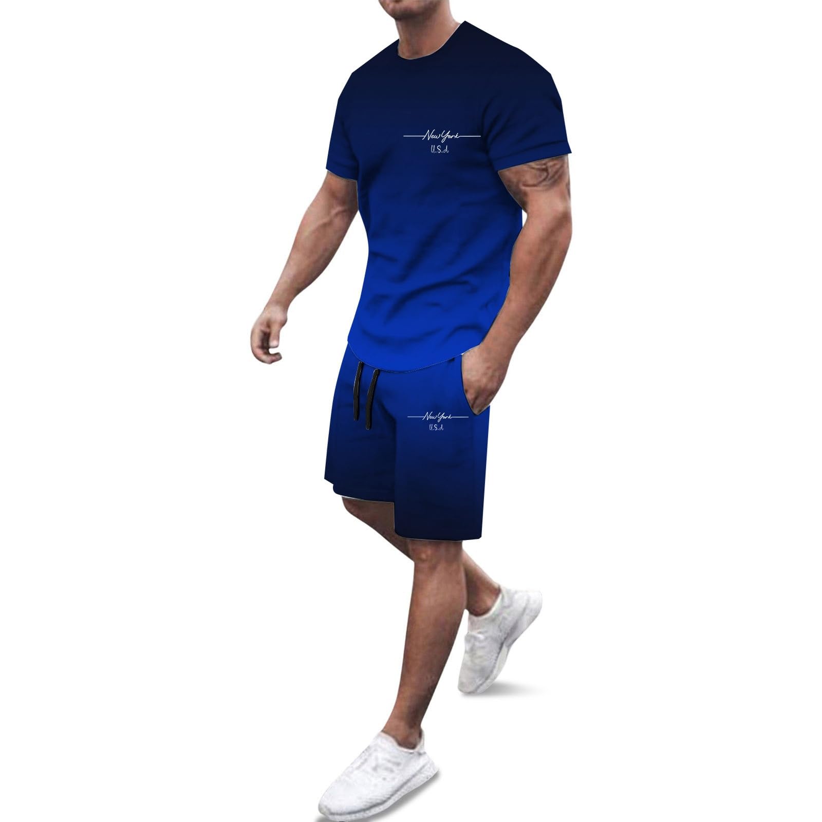 Completo Running Uomo Completi Estivi 2 Pezzi Tuta Girocollo T Shirt a Manica Corta E Pantaloncino Tasche Coulisse Set Completino Morbido Comodo Taglio Classico per Allenamento Fitness