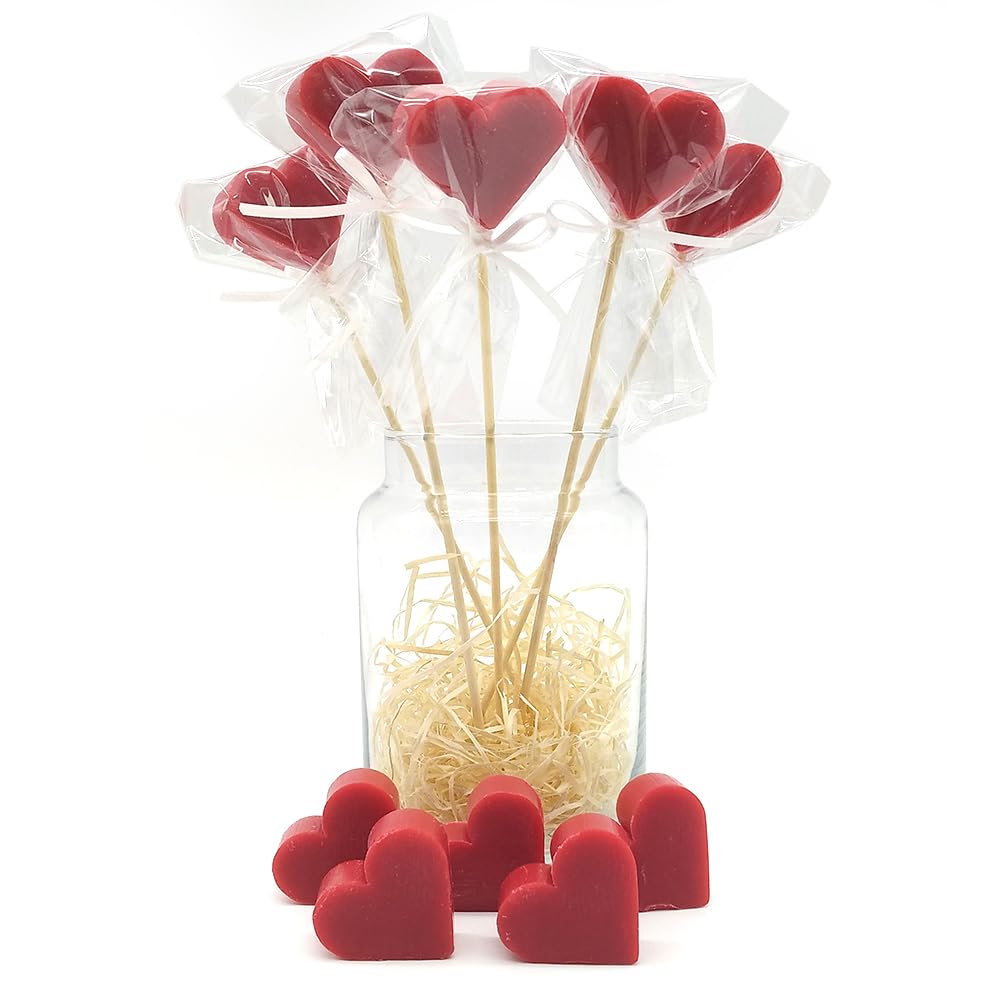 Detalle original para eventos - Piruleta de jabón aromático en forma de corazón - Pack ahorro 40 uds - Regalo para invitados: bautizo, comunión, cumpleaños, clientes - Aroma: Frambuesa