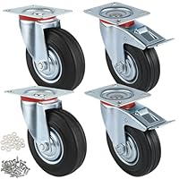 RRIUTO Schwerlastrollen 125mm mit Bremse, 4 Lenkrollen Doppelverriegelung Tragkraft 400KG, Leise Transportrollen 360° Drehung für Werkbänke, Möbelrollen Gummi Industrierollen für Tisch, Trolley