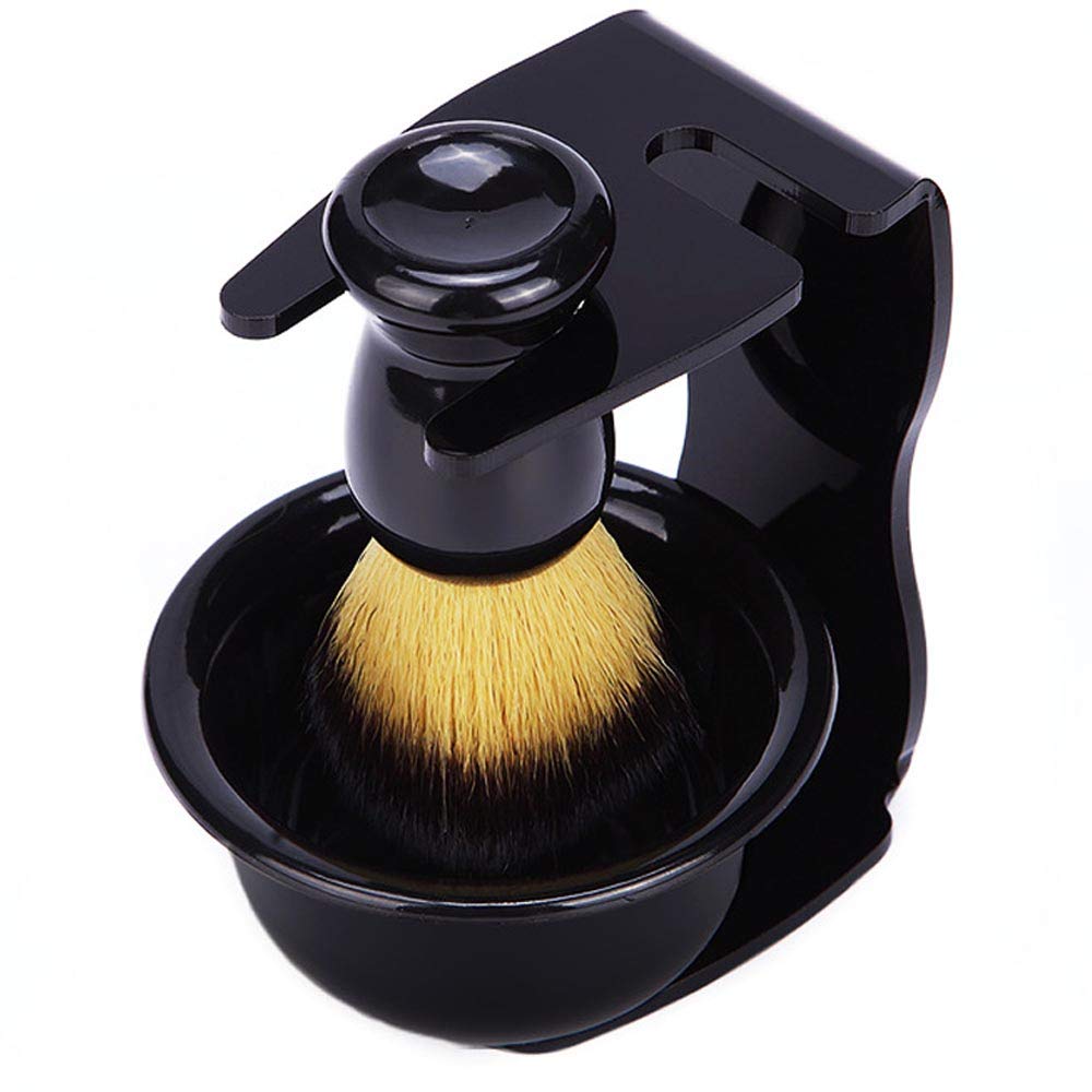 POFET 3 en 1 - Juego de brocha de afeitar para barba con soporte para cepillo y cuenco de afeitado para hombres y barba (negro