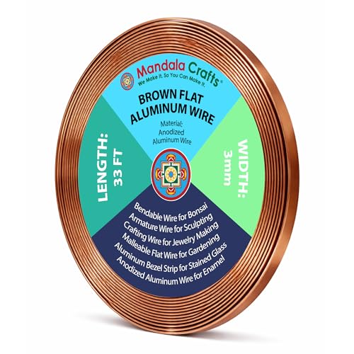 Image of Mandala Crafts 3mm Brown Flat Aluminum Crafting Wire for Sculpting | 33 Feet, Anodized, Colored, Tarnish Resistant, Bendable, Flexible, for Jewelry Making, Bezel, Bonsai, Armature, Outdoor