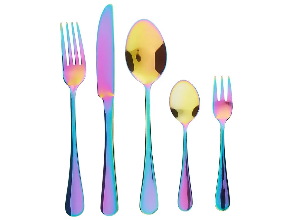 Besteckset 30 teilig für 6 Personen, Edelstahl Besteck Set mit Messer, Gabel, Löffel, Teelöffel & Kuchengabel, 18/8 Edelstahl Tafelbesteck bunt, Modernes Besteck Set spülmaschinengeeignet, Geschenkbox