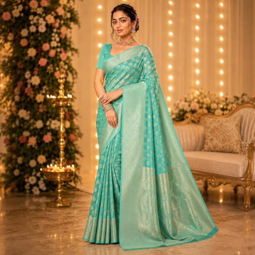 Image of Organza Silk Saree Wedding For Women Banarasi Sadi Original Kanchipuram Pure Rich Pallu Sari With Blouse Piece