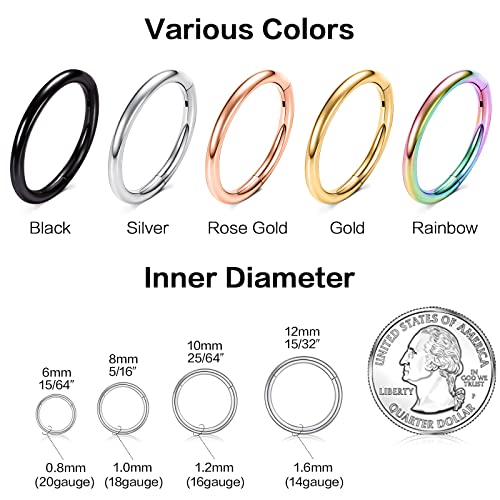 Zuopoeki 2 Pcs Nose Rings Hoops 316L Surgical Steel 14G 16G 18G 20G Septum Rings Helix Conch Hoop Gold Silver Black Body Piercing Jewelry For Women Men #TOP3