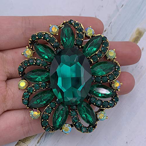 Image of SELOVO Flower Rhinestone Statement Brooch Pin Accessory Antique Gold Tone