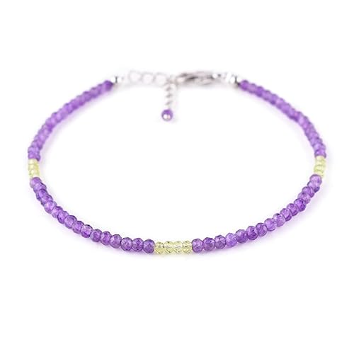Natural Purple Amethyst and Green Peridot Gemstones Beaded Dainty Charm Bracelets for her Birthstone Healing Crystals Elegant Jewelry for Women 925