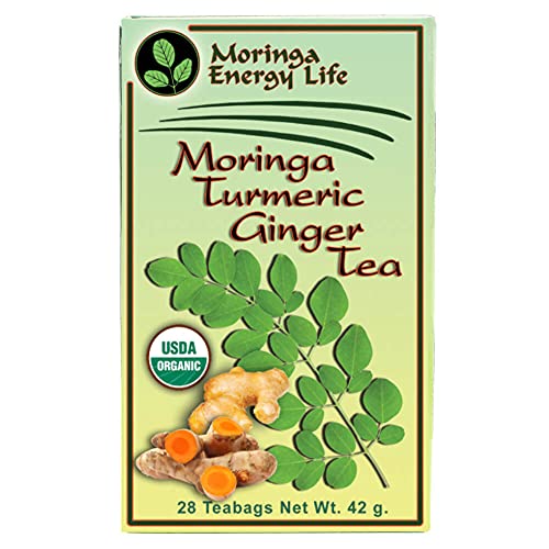 Moringa Turmeric Ginger Tea by Moringa Energy Life - 28 Tea Bags of Superfood Nutrients, Vitamins, Minerals. Boost your Energy and Wellness with Organic Moringa Tea