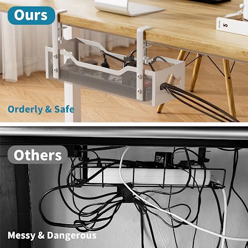 Image of Under Desk Cable Management Tray 2 Pack, Cable Management Under Desk No Drill, Desk Cable Organizer with Clamp Easy to Install for Standing Desk Cord Organizer, Desk Wire Management No Damage to Desk