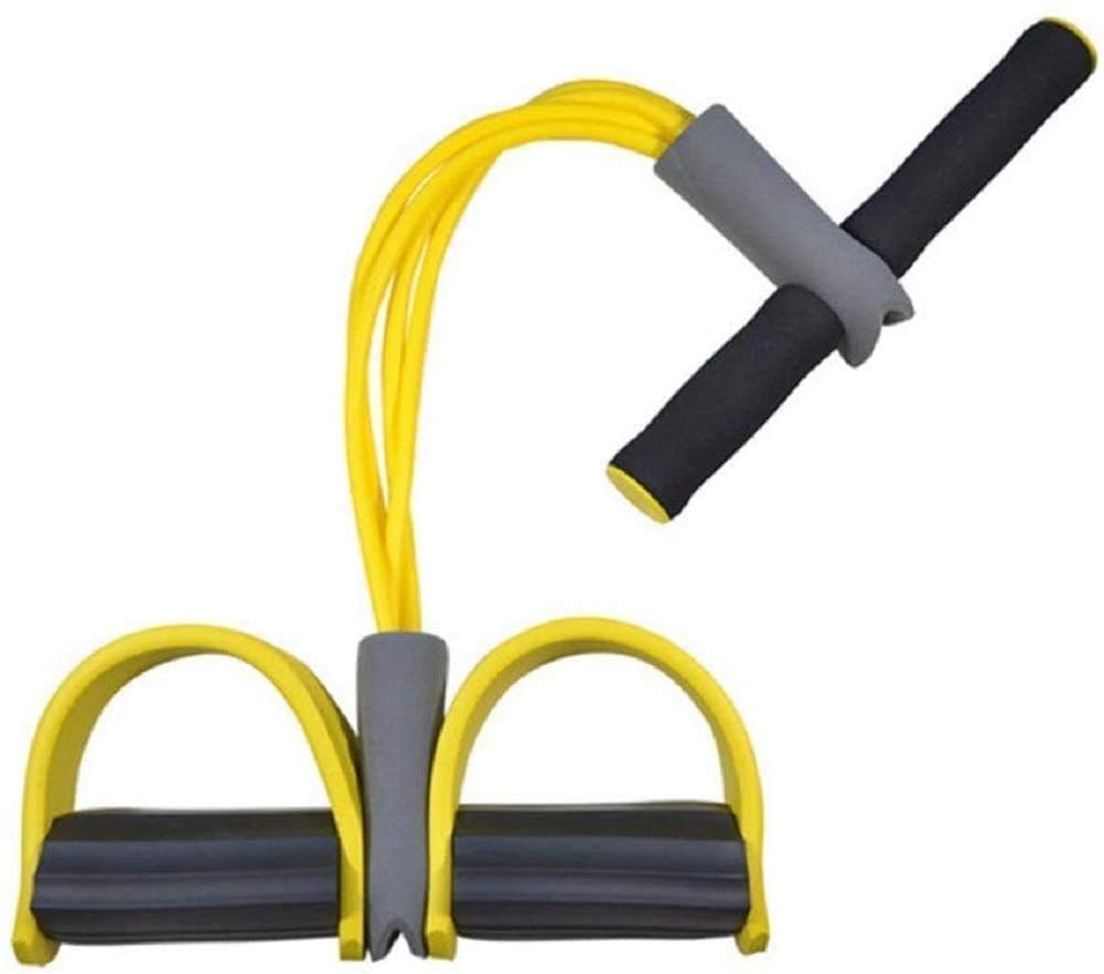 Multifunction Tension Rope Leg Exerciser Sit-up Bodybuilding Expander Elastic Pull Rope Training Equipment, 4-Tube Elastic Sit Up Pull Rope with Foot Pedal Abdominal Exerciser Fitness (Yellow) — image 1