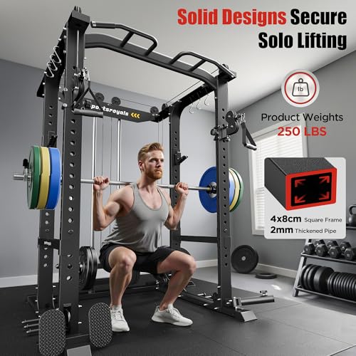 Image of SPORTSROYALS Power Rack, Multi-Functional Power Cage, Squat Rack with Pulley System & LAT Pull Down, Workout Cage with J Hooks for Home Gym
