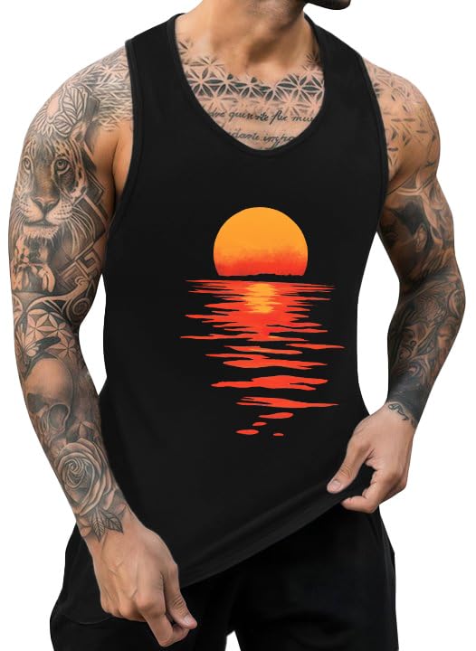Mens Graphic Tank Tops Crewneck Gym Muscle Beach Hawaii Sleeveless Shirts