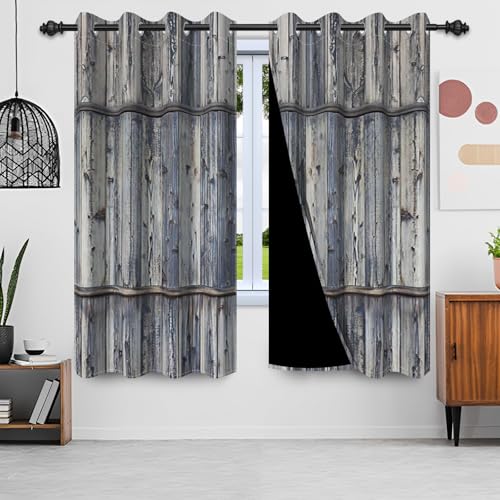 DORCEV Wooden Barn Doors Kitchen Curtains,Wood Planks Rustic Farm Farmhouse Window Curtains Country Retro Western Vintage Grey Window Curtain Treatments Bedroom Living Room Decor,53x72 inch,2 Panels