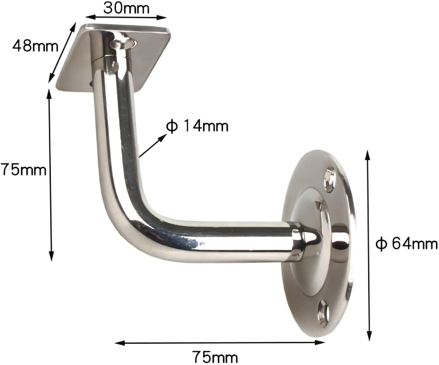 Stainless Steel 304 Handrail Bracket, Heavy Duty Stair Rail Support, Hardware Railing Brackets for Flat Rails, Stairway Hardware (Color : Style B, Size : 75x75x14mm)