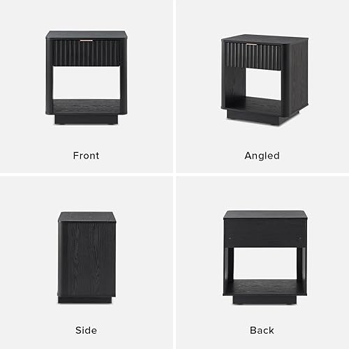 Miniatura 8 de Mopio Brooklyn - Mesita de noche negra moderna, mesita de noche de granja pequeña, mesita de noche con cajón, mesa auxiliar con almacenamiento,