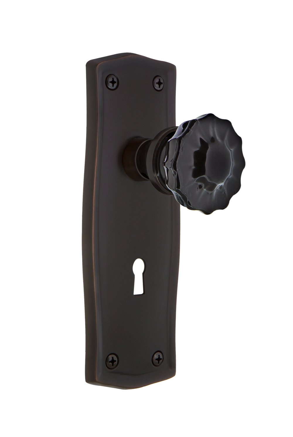 Poignée de porte Prairie avec bouton en verre noir et serrure rétro bronze 2.75
