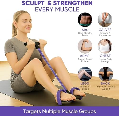 Multi-Function Abdominal Trainer & 6-Tube Elastic Resistance Band with Pedal Puller, Sit-Up Equipment & Bodybuilding Expander, Home Full Body Workout Machine for Yoga, Fitness, Black Purple — view 7