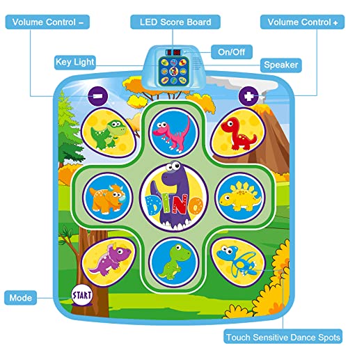 Dance Mat, Electronic Musical Dancing Toys for 3-10 Year Old Girls, Dinosaur Touch Floor Mat Toy w/ 5 Game Modes, Built-in AV Music - Christmas Birthday Gifts for 3 4 5 6 7 8-10 Years Old Girls
