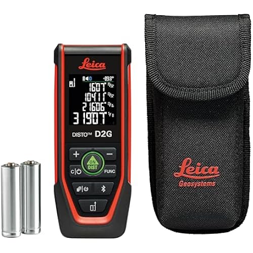 Leica Disto D2G - Range 390ft Green Beam, Bluetooth, NFC Data Transfer, Smart Horizontal, Add/Subtract, Volume, 30 Measurement Memory, 4-line Display, Intelligent end-piece, Hand Loop, Pouch.