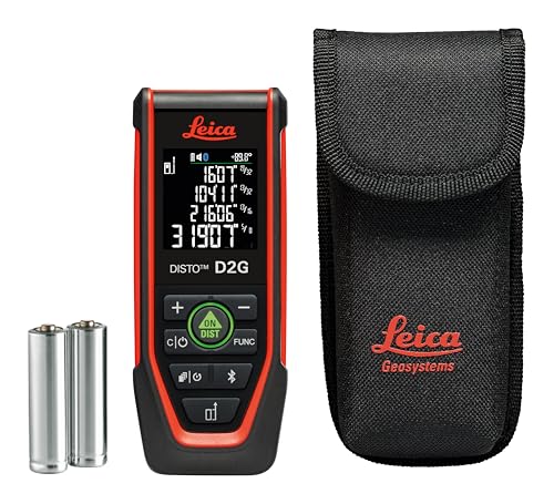 Leica Disto D2G - Range 390ft Green Beam Bluetooth NFC Data Transfer Smart Horizontal Add/Subtract Volume 30 Measurement Memory 4-line Display Intelligent end-piece Hand Loop Pouch.