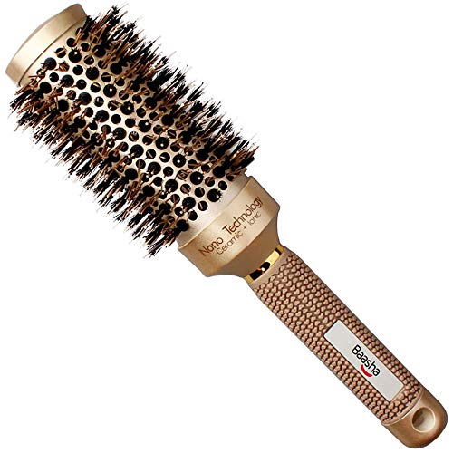 Medium Large Round Brush 2 Inch, Boar Hair Brush Round for Women, Round Brush for Blow Drying Medium Length, Professional Ceramic Barrel Hair Brush With Boar Bristle, Roller Round Brush for Flip