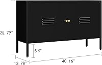 Vista 2 de Armario de almacenamiento de metal, gabinete de acento de 2 puertas, soporte de TV con puertas y estante ajustable, armario de metal para bufé