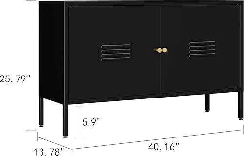 Miniatura 2 de Armario de almacenamiento de metal, gabinete de acento de 2 puertas, soporte de TV con puertas y estante ajustable, armario de metal para bufé