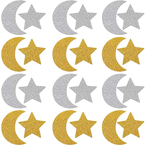 400 Pieces Glitter Star and Moon Paper Confetti Double Side Table Paper Confetti Sequin for Wedding Birthday Baby Shower Moon and Star Party Ramadan Mubarak Decor (Gold, Silver) by Zonon - Image 3