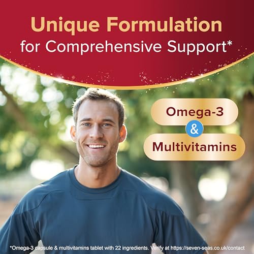 Seven Seas Omega-3 & Multivitamins Man, with B Vitamins and Magnesium, 60 Omega-3 Capsules + 60 Multivitamins Tablets, 2 Months Supply (2X 30 Days Twin Pack), with Educational Leaflet