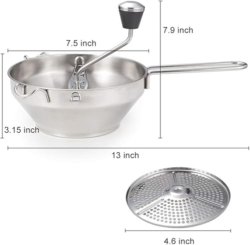 Miniatura 6 de Molinillo rotativo de alimentos para papas con 3 discos intercambiables, ideal para hacer puré o sopas de verduras, alimentos para bebés, molinos de
