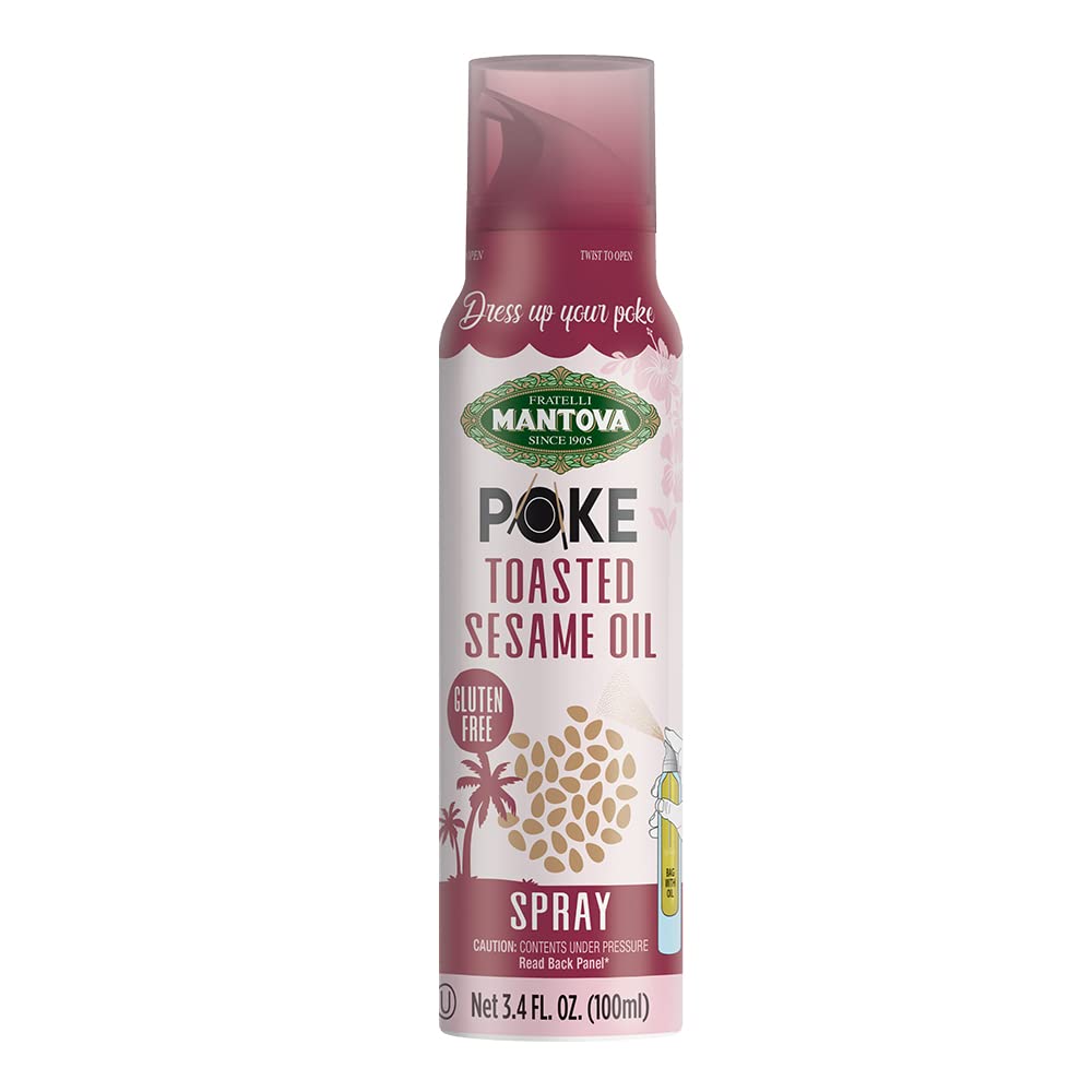 Mantova Poke Toasted Sesame Oil Spray, 3.4 fl. oz. (Pack of 2), 100% Pure, Heart-Healthy Toasted Sesame Oil, All-Natural, Vegan-Friendly, Gluten-Free, Cholesterol-Free, Certified Kosher