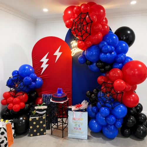 Image of Red Blue Black Balloon Arch Garland Kit, 101 Pcs Matte Red Black and Royal Blue Latex Balloon Garland Set for Boys Kids Man Halloween Cool Spider Theme Party Birthday Graduation Party Decorations
