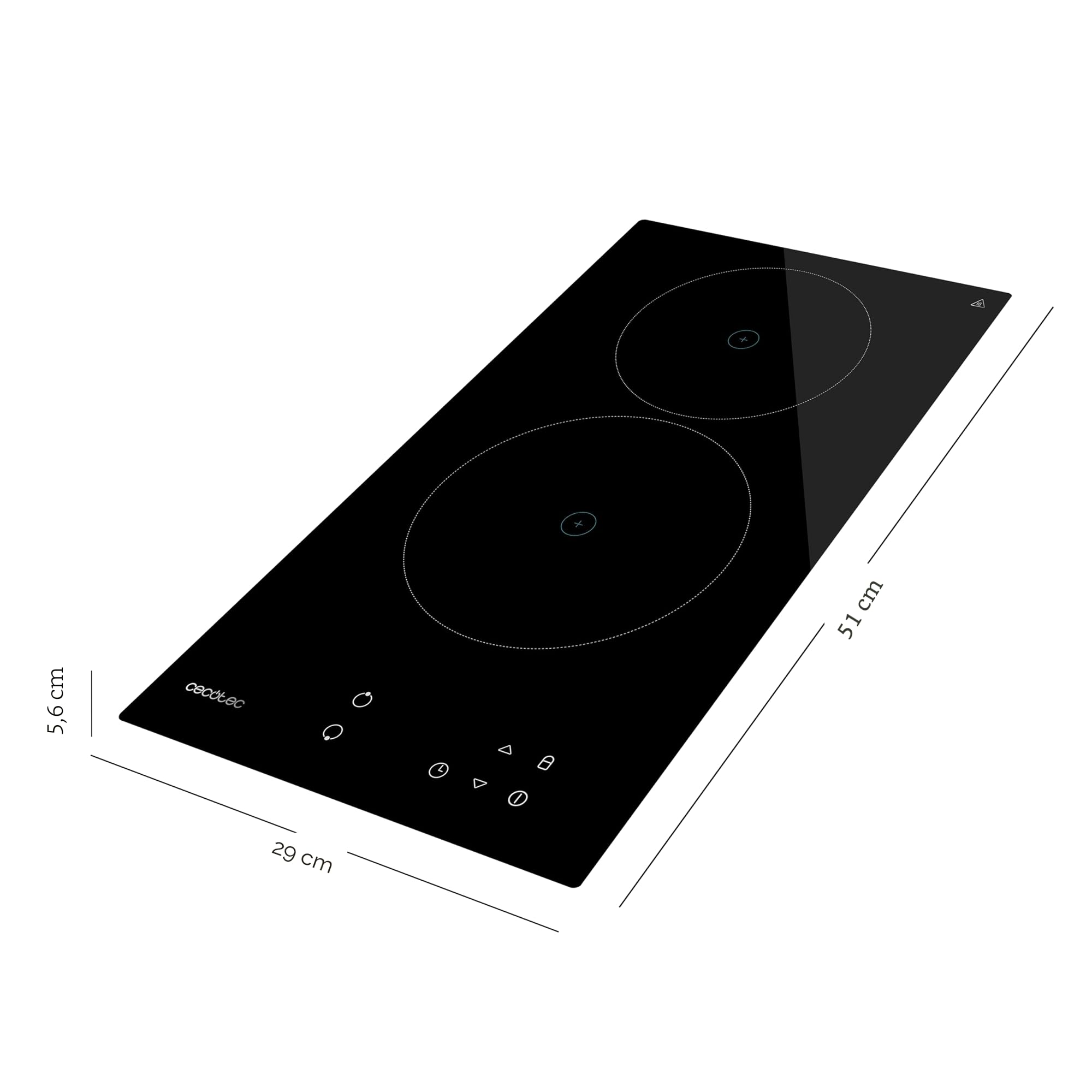 Cecotec Piastra in vetroceramica 2 fuochi Bolero Squad V 2100. Potenza massima 3000 W, 9 Livelli di Potenza, Touch Control, Rilevatore Padelle, Diametro 16 e 20 cm