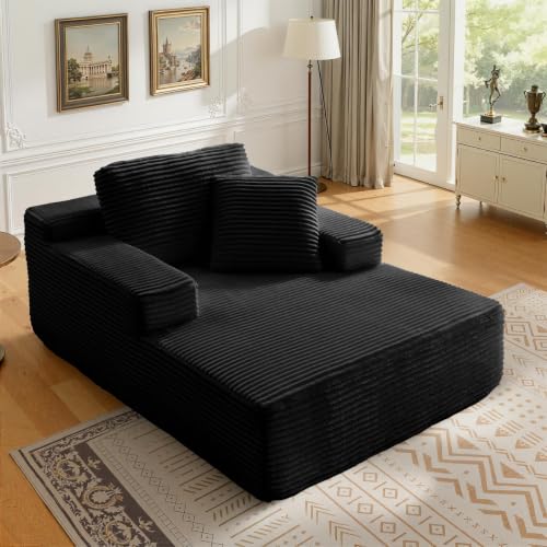 68.5 Oversized Chaise Lounge Chair Boneless Cloud Sofa Bed Black